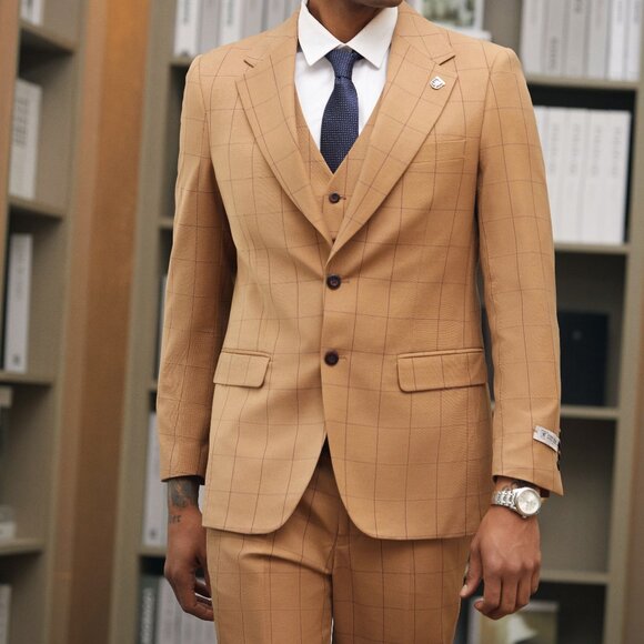 Rust Windowpane Wide Notch Lapel 3 Piece Stacy Adams Men's Suit - Picture 6 of 6